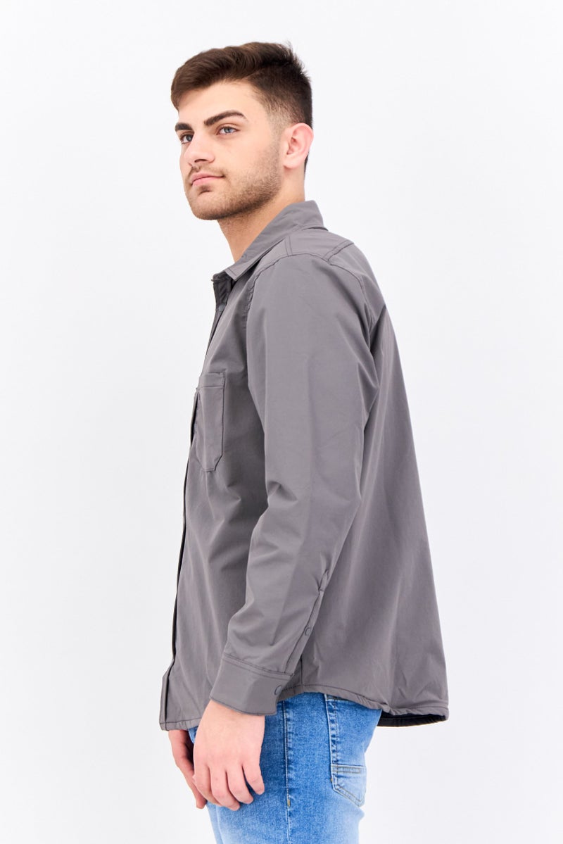 Threadbare Men Plain Long Sleeve Jacket Shirt, Grey - Image 2