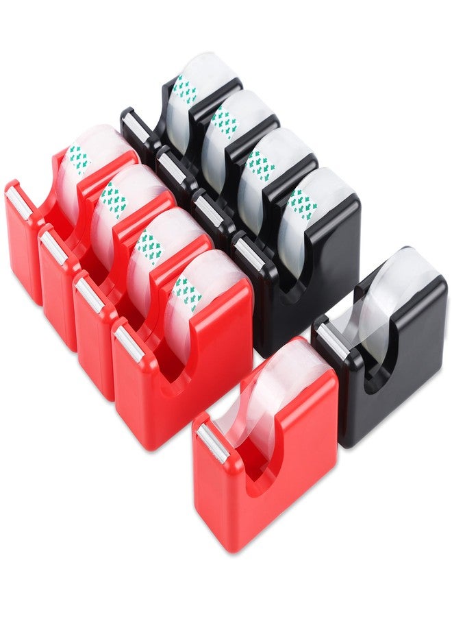 Lichamp 10 Pack Office Desktop Tape Dispenser Includes 10 Rolls of 1 Inch Core Tapes 3/4 in x 1000 in, Red and Black Desk Tape Dispensers Non-Skid Base, Great for School, Office and Home - Image 1