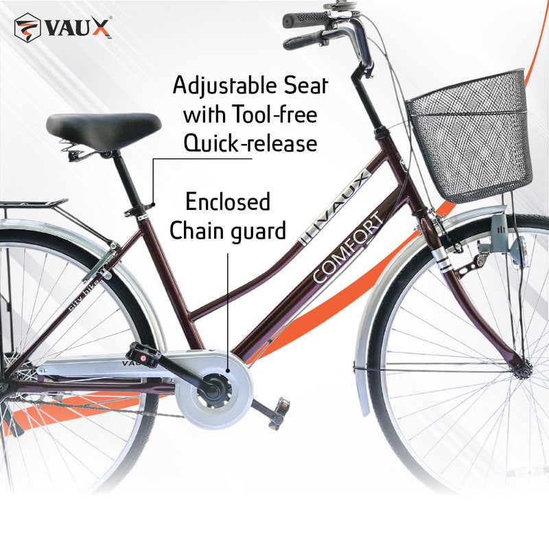 Vaux Comfort 26-Inch Women Bike | 26-Inch Wheel Size | Adjustable Seat | With Basket | Maroon Color - Image 5