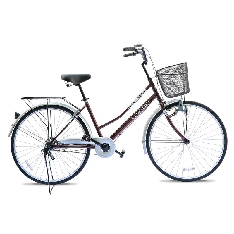 Vaux Comfort 26-Inch Women Bike | 26-Inch Wheel Size | Adjustable Seat | With Basket | Maroon Color - Image 1