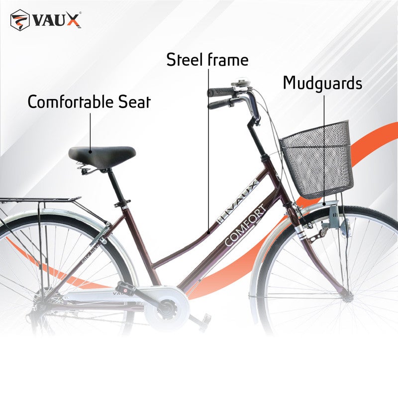 Vaux Comfort 26-Inch Women Bike | 26-Inch Wheel Size | Adjustable Seat | With Basket | Maroon Color - Image 3