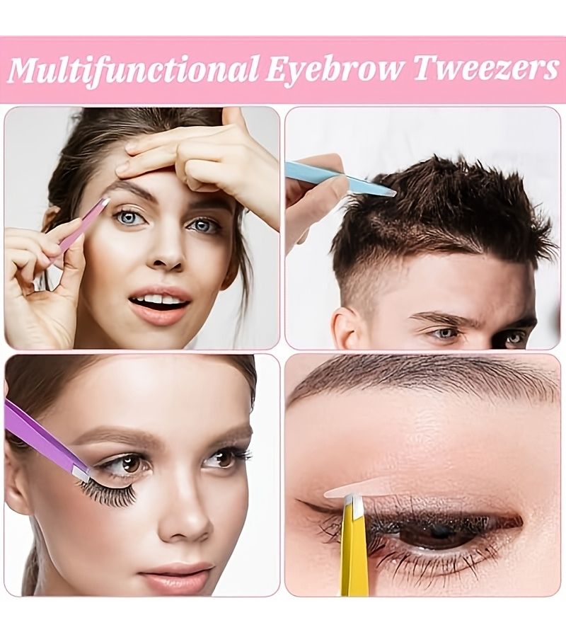 10 Pcs Slanted Tip Tweezers For Eyebrow Shaping Eyelash Extensions And Grooming Professional Precision Beauty Tool For Men Women And Salon Use - Image 3