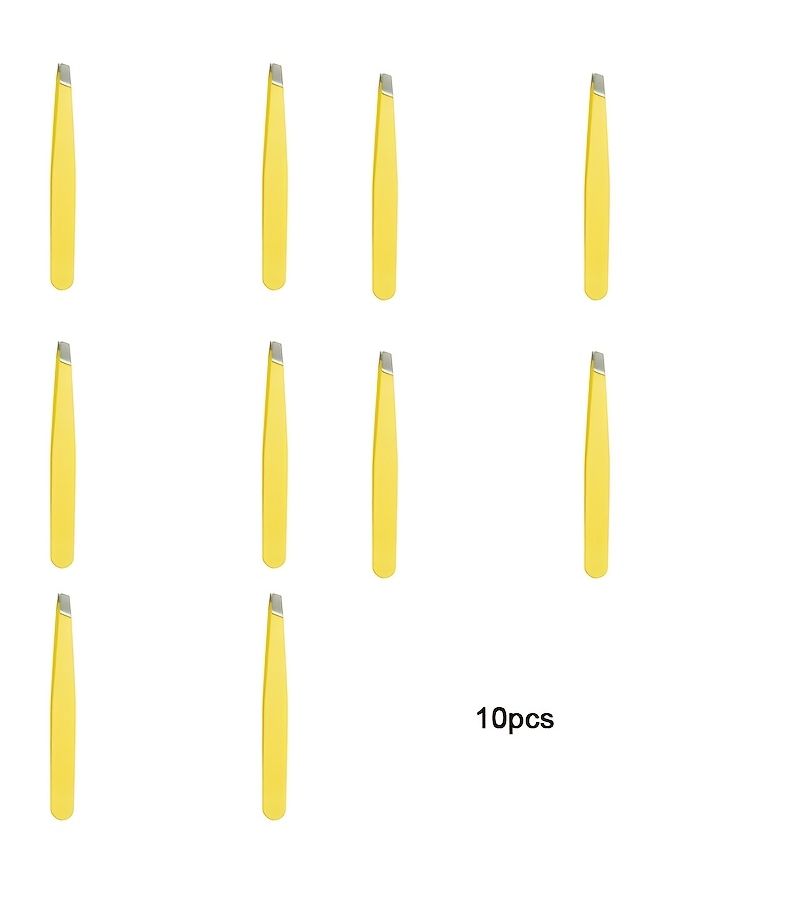 10 Pcs Slanted Tip Tweezers For Eyebrow Shaping Eyelash Extensions And Grooming Professional Precision Beauty Tool For Men Women And Salon Use - Image 1