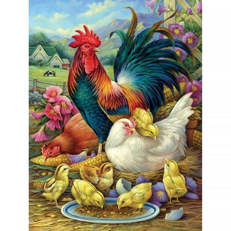 Bits and Pieces 500 Piece Jigsaw Puzzle for Adults Chicken Yard Rooster Seed Mother Hen Corn Chicks Farm Jigsaw Puzzle by Artist Oleg Gavrilov Completed Puzzle Size 18 x 24 - Image 3