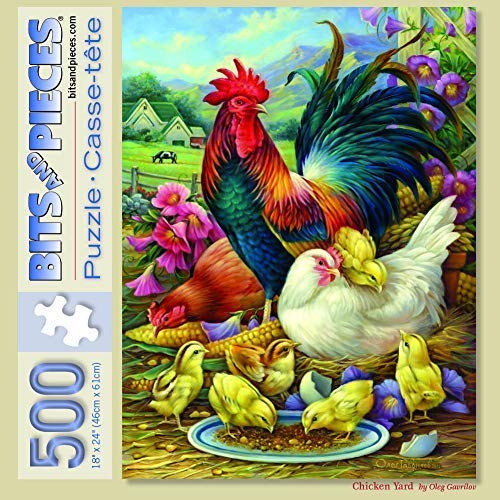 Bits and Pieces 500 Piece Jigsaw Puzzle for Adults Chicken Yard Rooster Seed Mother Hen Corn Chicks Farm Jigsaw Puzzle by Artist Oleg Gavrilov Completed Puzzle Size 18 x 24 - Image 5