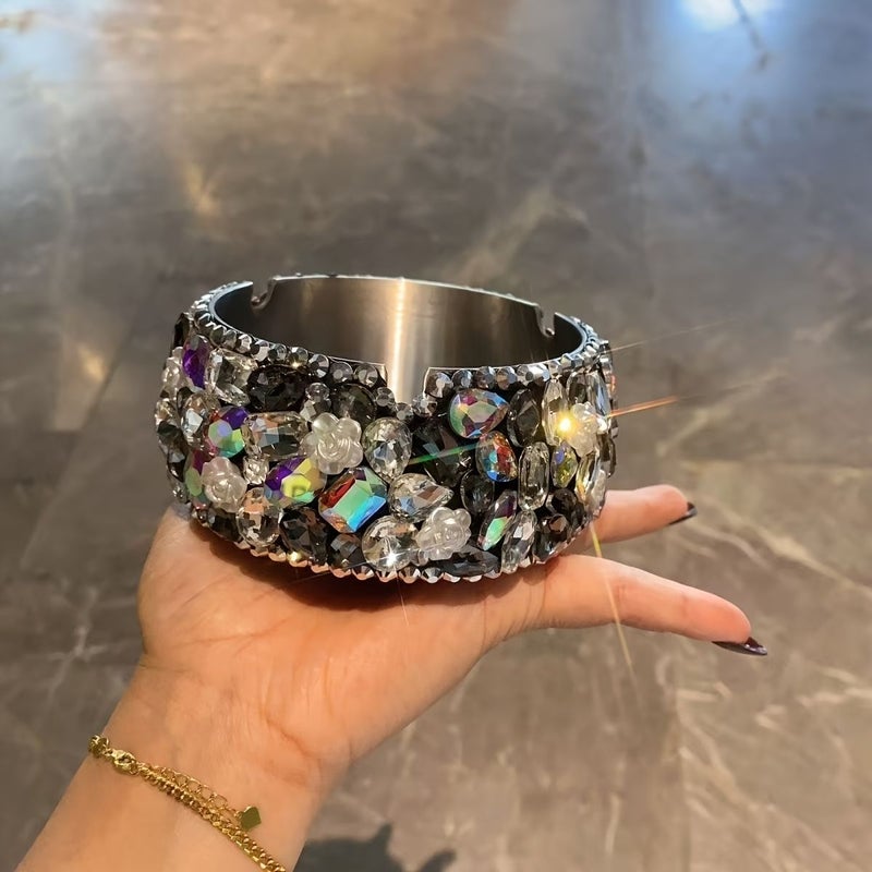 Black Rhinestone Encrusted Ashtray High End Desktop Decoration - Image 1