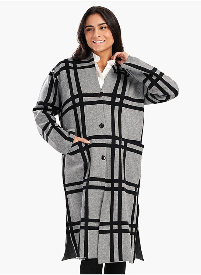 Carina - Plaid Pattern V-Neck Coat - Image 1