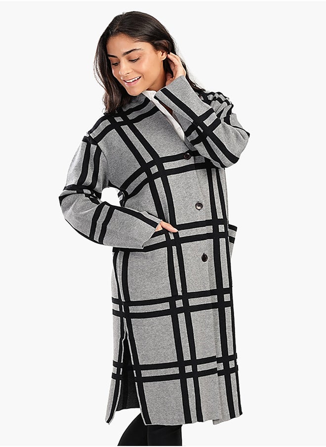 Carina - Plaid Pattern V-Neck Coat - Image 1