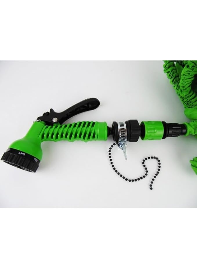 خرطوم حديقة مرن قابل للتمدد بطول 7.5 متر – مزود برأس رش 7 وظائف لتنظيف وغسيل السيارات وري الحديقة – لون أخضر - Image 4