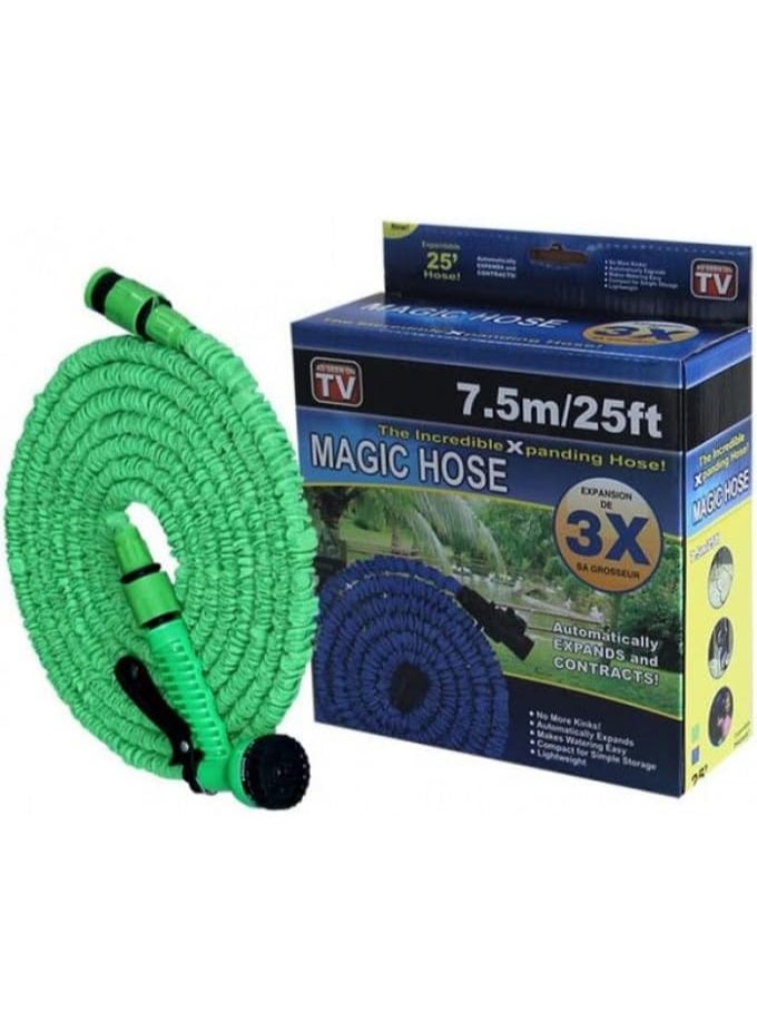 خرطوم حديقة مرن قابل للتمدد بطول 7.5 متر – مزود برأس رش 7 وظائف لتنظيف وغسيل السيارات وري الحديقة – لون أخضر - Image 2