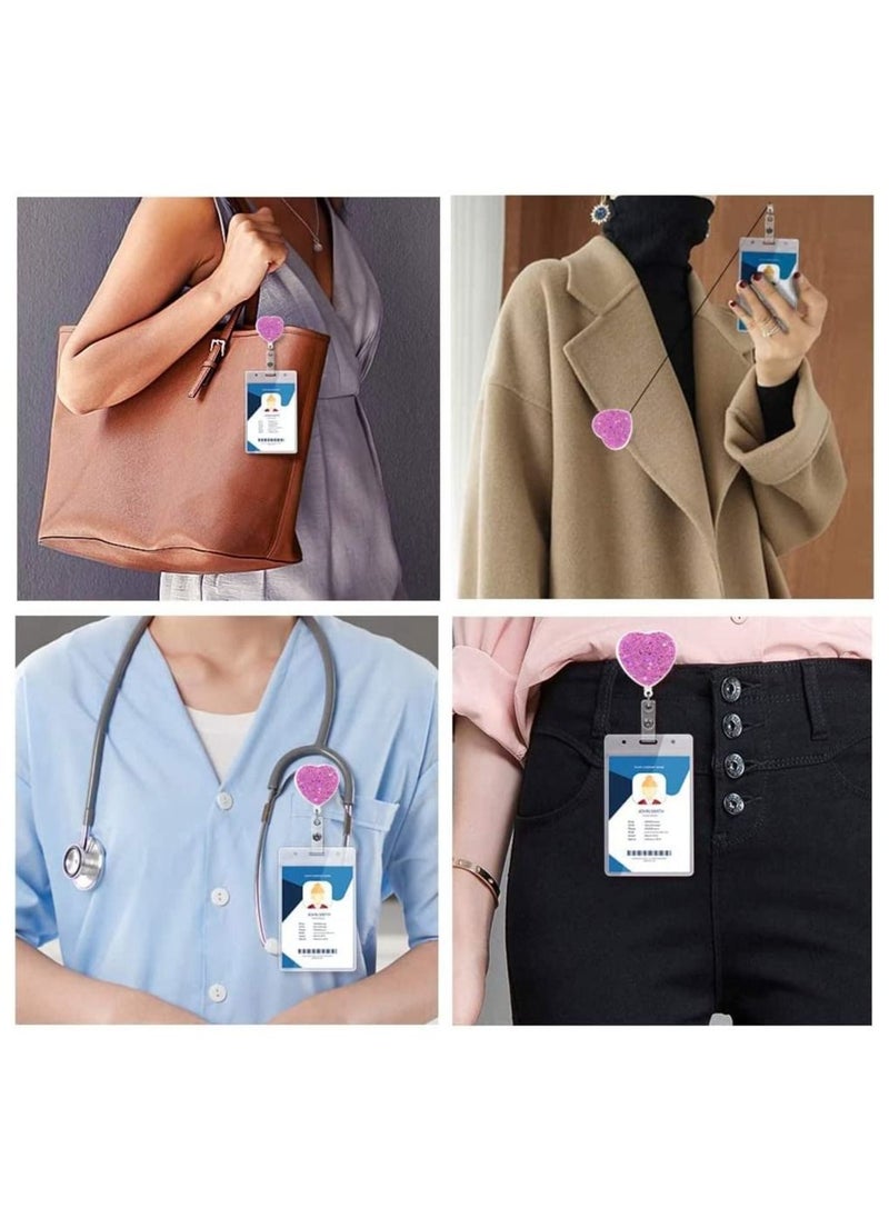 Y&D 3 Pack Retractable ID Badge Holder Reel with Clip, Bling Name Reels Card for Office Worker Teacher Doctor Nurse (Heart)  - Image 3