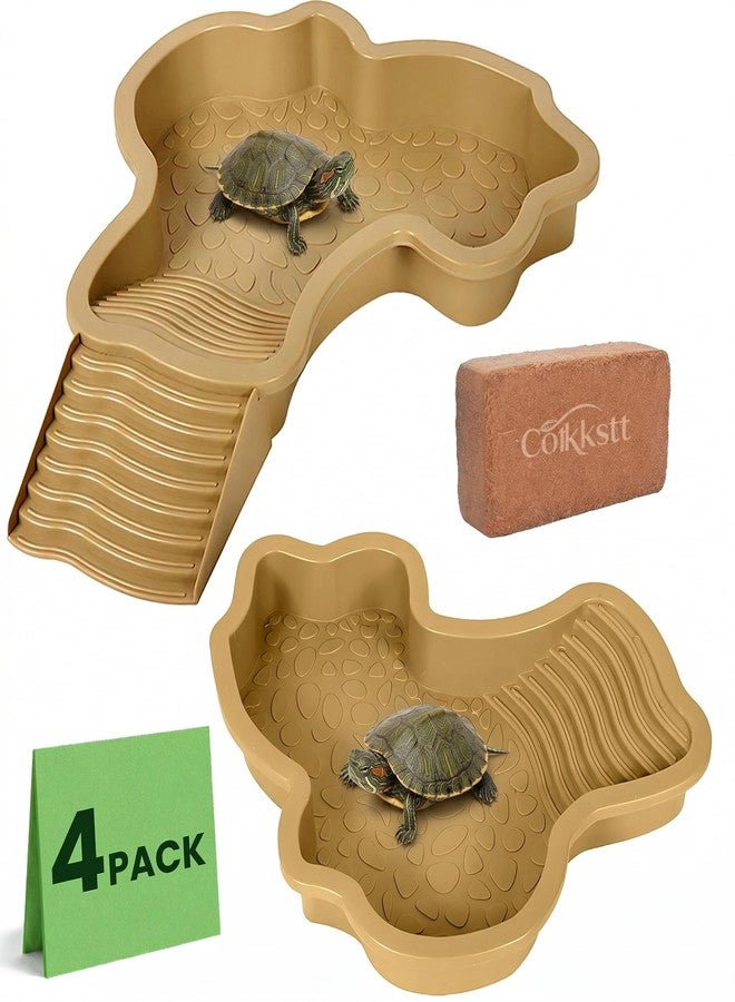 Cotkkstt 4 Pcs Tortoise Water Dish Reptile Bathing Pool with Ramp, Large Turtle Habitat Accessories Food Bowl for Box Turtle Bearded Dragon, Indoor Outdoor Enclosure Tank Feeding Basin - Image 1