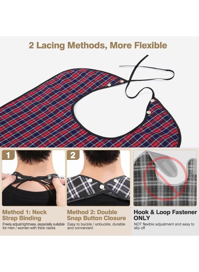 Roylvan Adult Bibs, 3 Pcs Washable Clothing Protector with Crumb Catcher for Eating, Reusable Waterproof Large Feeding Adult Bibs for Men Women Elderly Senior, Black/Red/Blue - Image 2