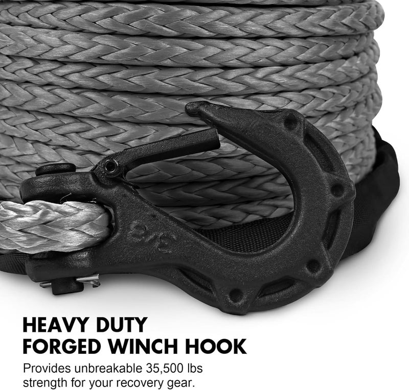 ESUPER 3/8" x 100ft Synthetic Winch Rope Dyneema 12 Strand Winch Cable Car Tow Recovery Cable Winch Line Recovery Kit Winch Replacement Cable 26500 lbs for 4WD Off Road Vehicle Truck SUV Jeep(Gray) - Image 3