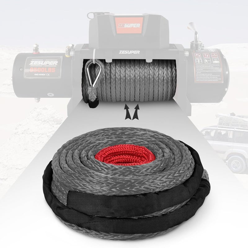 ESUPER 3/8" x 100ft Synthetic Winch Rope Dyneema 12 Strand Winch Cable Car Tow Recovery Cable Winch Line Recovery Kit Winch Replacement Cable 26500 lbs for 4WD Off Road Vehicle Truck SUV Jeep(Gray) - Image 5