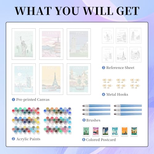 Okarina 6 Pack Paint by Numbers Kit for Adults Beginner, City Landscape Adult Paint by Number Kits on Canvas Without Frame, City DIY Acrylic Oil Painting by Numbers Kits, Perfect for Home Decor 10x14 Inch - Image 5