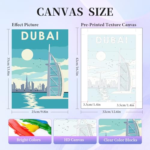 Okarina 6 Pack Paint by Numbers Kit for Adults Beginner, City Landscape Adult Paint by Number Kits on Canvas Without Frame, City DIY Acrylic Oil Painting by Numbers Kits, Perfect for Home Decor 10x14 Inch - Image 2