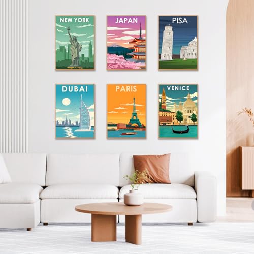 Okarina 6 Pack Paint by Numbers Kit for Adults Beginner, City Landscape Adult Paint by Number Kits on Canvas Without Frame, City DIY Acrylic Oil Painting by Numbers Kits, Perfect for Home Decor 10x14 Inch - Image 3