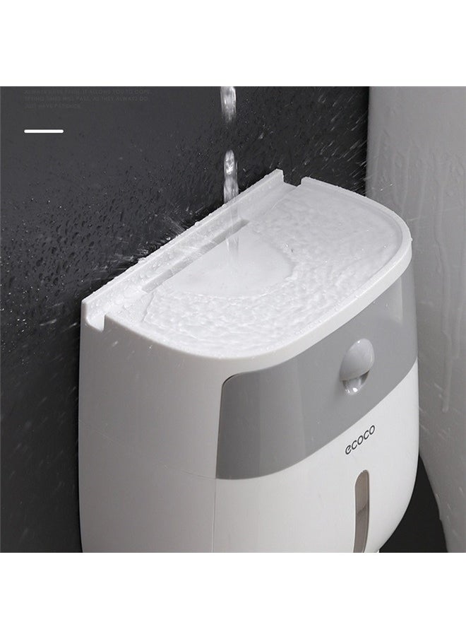 yongsheng Wall-Mounted Tissue Dispenser White/Grey ，Toilet Paper Holder with Shelf, Wall Mount Wipes Dispenser Rack with Drawer Tissue Paper Roll Storage Box for Home Bathroom  - Image 4