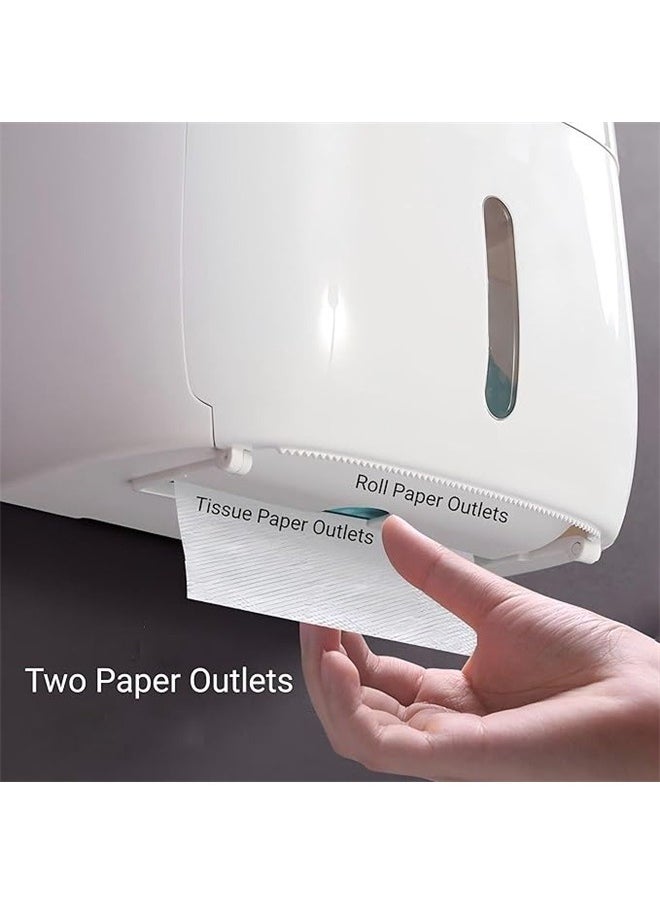 yongsheng Wall-Mounted Tissue Dispenser White/Grey ，Toilet Paper Holder with Shelf, Wall Mount Wipes Dispenser Rack with Drawer Tissue Paper Roll Storage Box for Home Bathroom  - Image 5