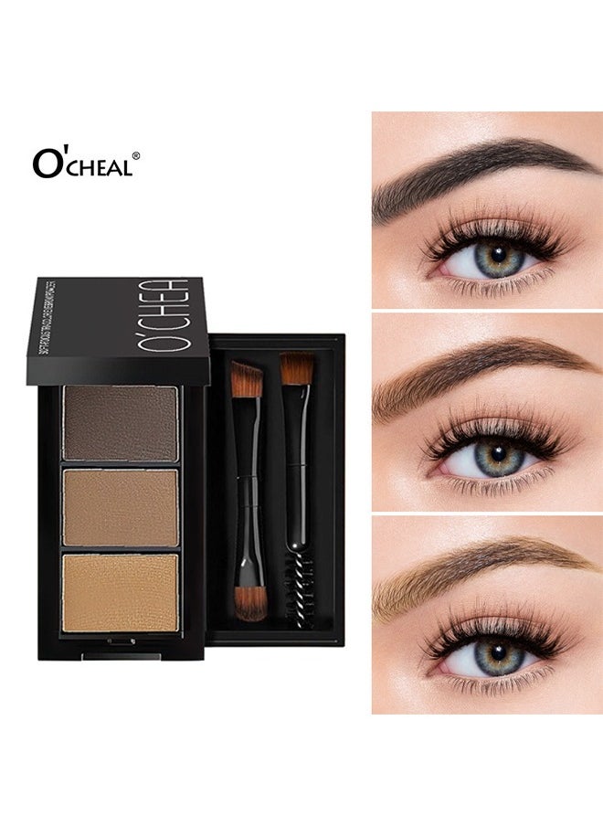 OCHEAL Soft-Focus Tri-Color Eyebrow Powder,Eyebrow Powder Makeup Kit-3 Colors Eye Brow Powder Tinted Palette Professional Eye Makeup Eyebrow Filler  - Image 1