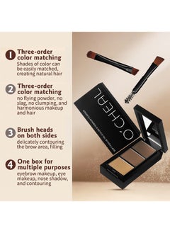 OCHEAL Soft-Focus Tri-Color Eyebrow Powder,Eyebrow Powder Makeup Kit-3 Colors Eye Brow Powder Tinted Palette Professional Eye Makeup Eyebrow Filler  - Image 4