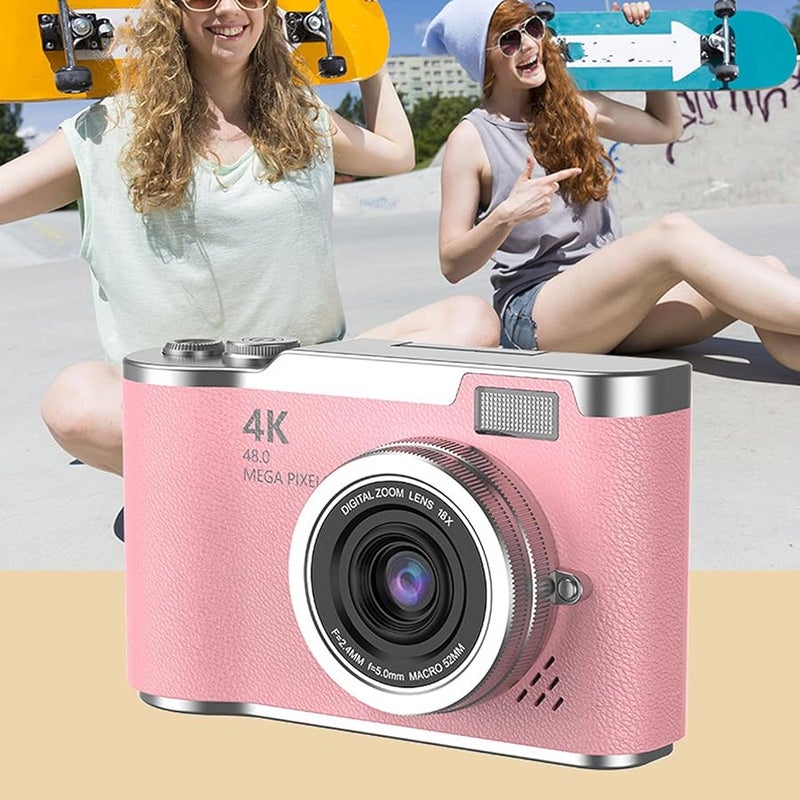 Vbestlife كاميرا فلوج بدقة 4K مع التركيز التلقائي 48 ميجابكسل تكبير 18x مقاومة للاهتزاز شاشة قابلة للطي كاميرا سفر باللون الوردي - Image 3