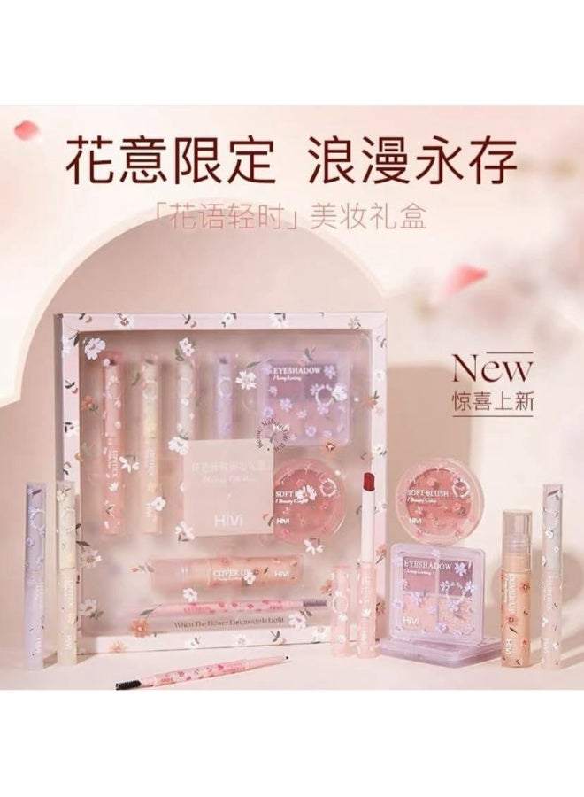 HIVI EYESHADOW - LIP GLOSS - SOFT BLUSH FLORAL LIGHT MAKE UP GIFT BOX .WHEN THE FLOWER LANGUAGE IS LIGHT . - Image 1