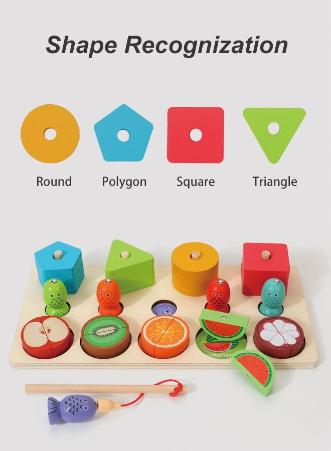 Hanayo 3-in-1 Wooden Educational Toy Montessori Wooden Sorting & Stacking Toys for Kids Educational Toy Colour Recognition Shape Matching Fishing Game Puzzle Gift for Toddlers & Preschool Kids(Multicolour) - Image 4