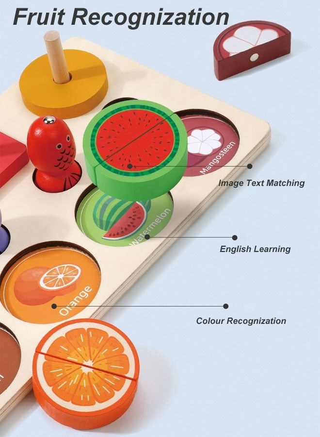 Hanayo 3-in-1 Wooden Educational Toy Montessori Wooden Sorting & Stacking Toys for Kids Educational Toy Colour Recognition Shape Matching Fishing Game Puzzle Gift for Toddlers & Preschool Kids(Multicolour) - Image 5