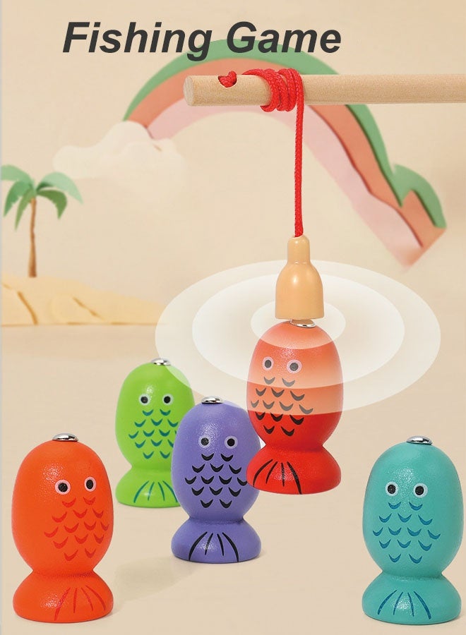 Hanayo 3-in-1 Wooden Educational Toy Montessori Wooden Sorting & Stacking Toys for Kids Educational Toy Colour Recognition Shape Matching Fishing Game Puzzle Gift for Toddlers & Preschool Kids(Multicolour) - Image 3