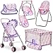 Dolls To Play Baby Doll Stroller Bed and Swing Nursery Playset Baby Doll Accessories Furniture Set Convertible High Chair Diaper Bag Role Play Deluxe Purple Doll Set - Image 2
