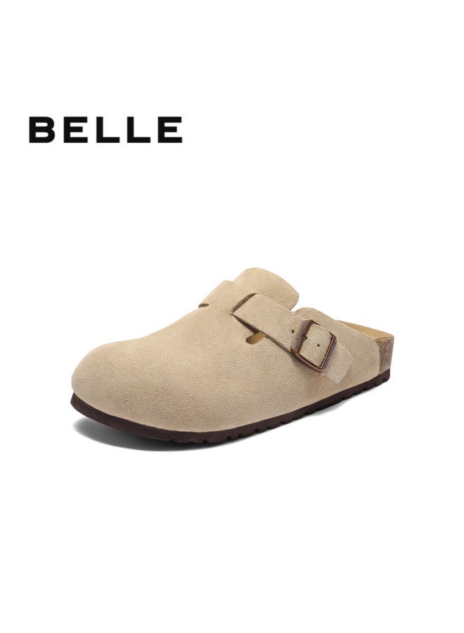 Belle Casual Thick-soled Heightening Birkenstock-style Shoes For Men, Closed-toe Slip-on Mules B3731bh5, Apricot Color, Size 40 - Image 1