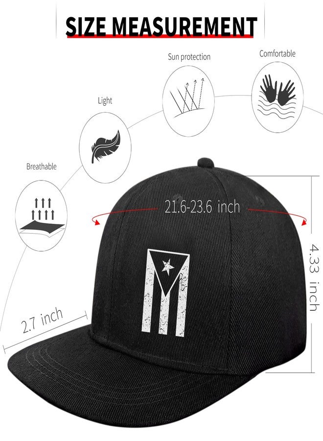 Negi Puerto Rico Hat Snapback Hats for Men Women, Puerto Rico Flag Design, Anjustable Trucker Cap Flat Brim, Black Trucker Hat for Outdoor Work Camping - Image 3