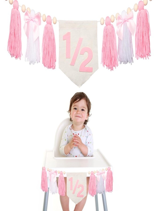 Dokuna Pink Bow 1/2 Birthday Decorations Girls, Dokuna High Chair Banner Half Birthday Outfit Baby Girl, 6 Months Half Way to One Party Decorations - Image 1