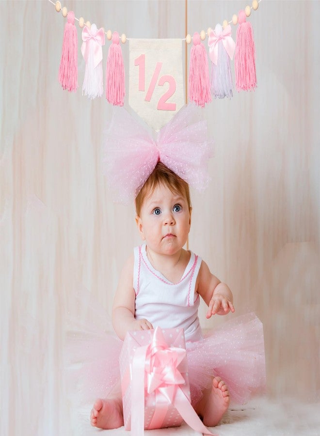 Dokuna Pink Bow 1/2 Birthday Decorations Girls, Dokuna High Chair Banner Half Birthday Outfit Baby Girl, 6 Months Half Way to One Party Decorations - Image 3