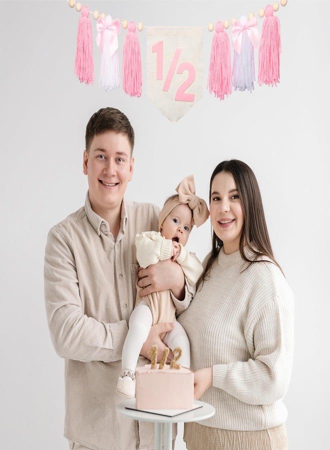 Dokuna Pink Bow 1/2 Birthday Decorations Girls, Dokuna High Chair Banner Half Birthday Outfit Baby Girl, 6 Months Half Way to One Party Decorations - Image 4