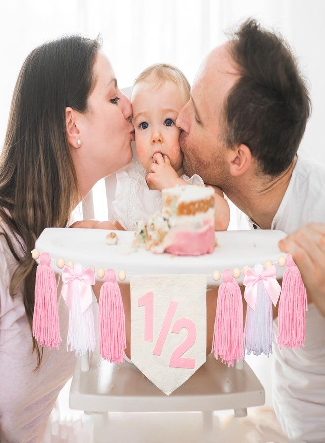 Dokuna Pink Bow 1/2 Birthday Decorations Girls, Dokuna High Chair Banner Half Birthday Outfit Baby Girl, 6 Months Half Way to One Party Decorations - Image 2
