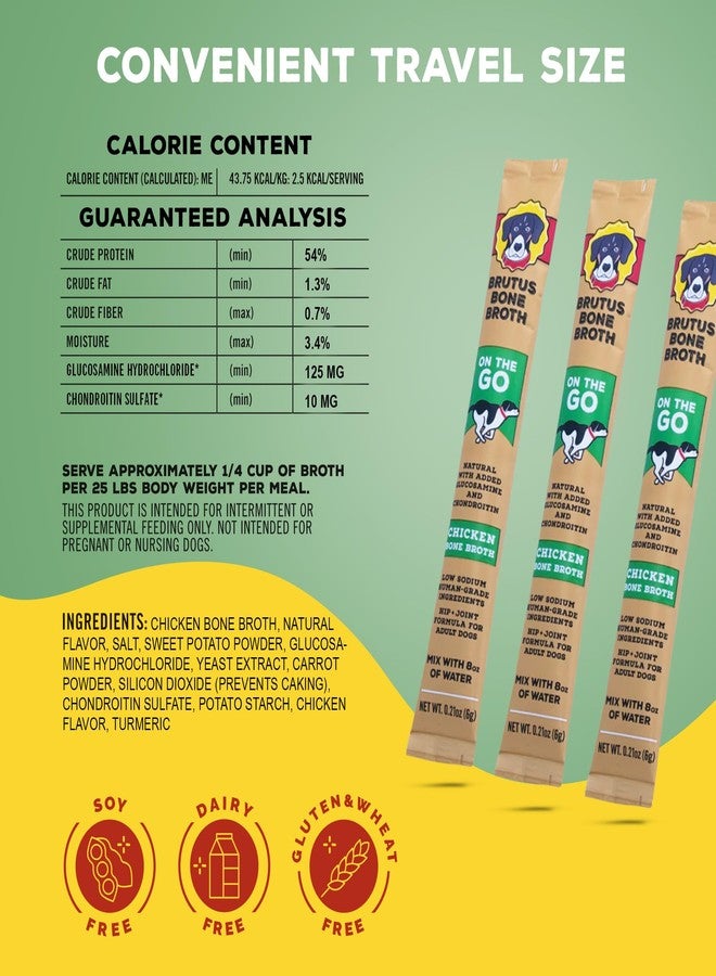 Brutus Bone Broth for Dogs - Bone Broth Powder with Chondroitin Glucosamine & Turmeric - Human Grade Food Toppers for Dry Food & Picky Eaters - 5 Stick (Chicken) - Image 2