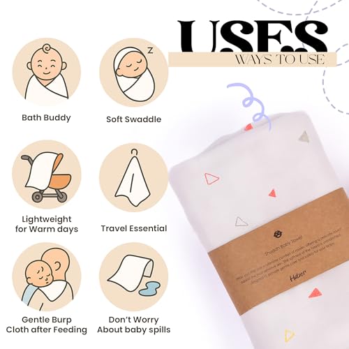 HABER Organic Cotton Muslin Baby Bath Towel 70x100 Pack of 1|4 Layer Ultra Soft Skin Safe Muslin | Highly Absorbent Quick Dry Newborn Towel for Sensitive Skin | Gentle Towel for Infants & Toddlers - Image 3