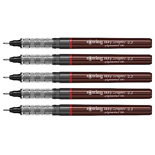 Rotring 0.3mm Line Thickness Tikky Graphic Fineliner with Black Pigmented Lightfast & Water Resistant Ink For Long Life Drawings, Sketching, Non-Refillable, 5 Pens of 0.3 mm Each - Image 1