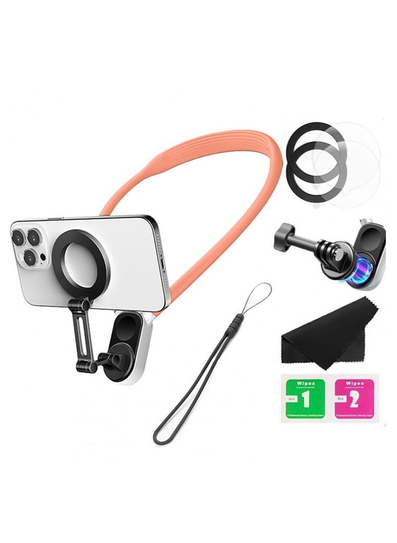 Neck Phone Holder Hands-Free Magnetic Neck Mount POV/Vlog Selfie Holder for  iPhone 15 14 13 12 11 10 SAMSUNG HUAWEI XIAOMI Phone Accessories (Pink)  - Image 1