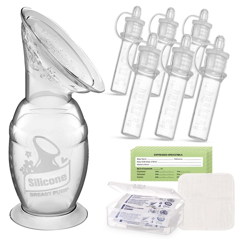 هاكا Manual Breast Pump 5oz/150ml  Silicone Colostrum Collector Kit Ready-to-Use Pack (0.1oz/4ml, 6pcs) - Image 1