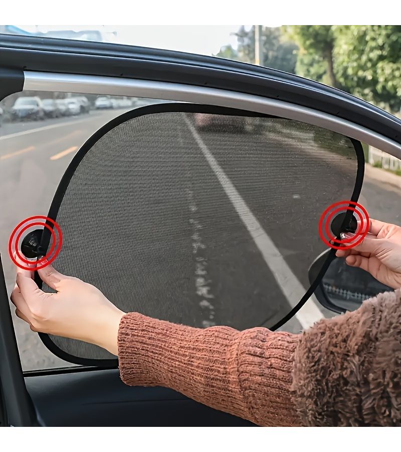 Black UV Car Sunshade 2pcs Breathable Mesh Side Curtain Heat Insulation - Image 5