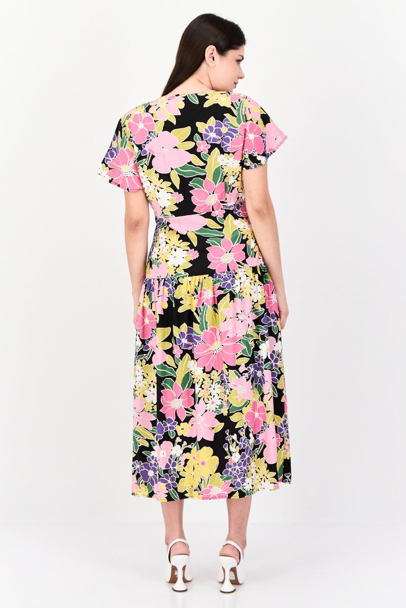 Vila Women Floral Print Midi Dress, Multicolor - Image 4