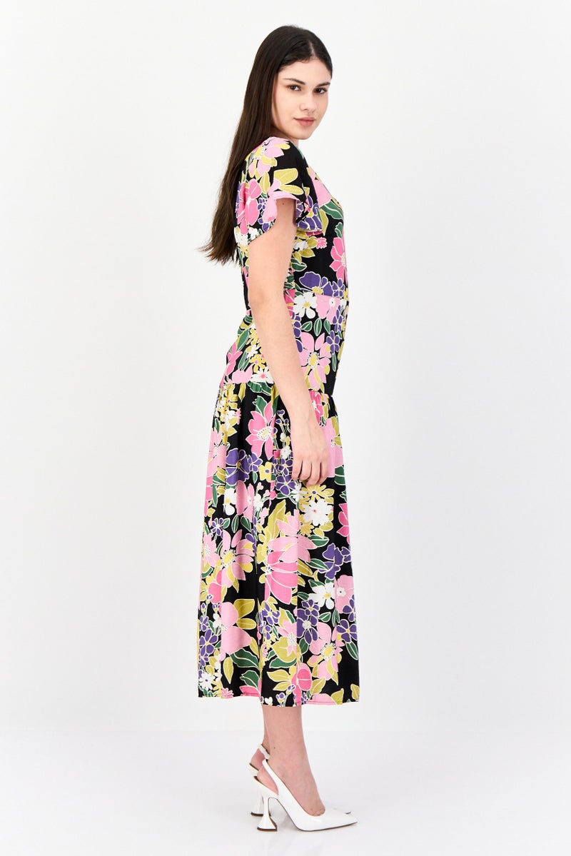 Vila Women Floral Print Midi Dress, Multicolor - Image 3