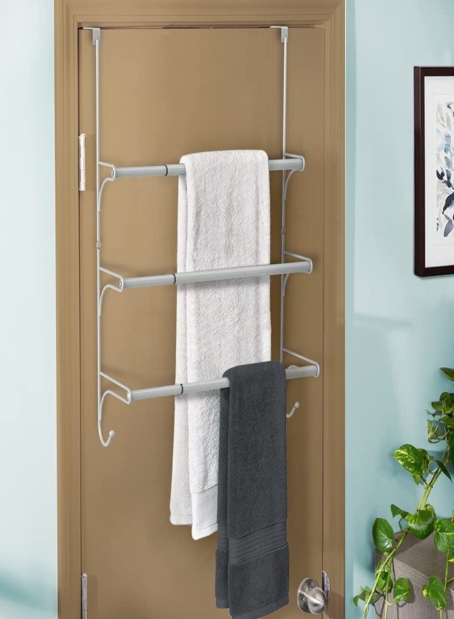 Auledio Adjustable Over The Door Triple Towel Rack with Hooks,Silver - Image 3