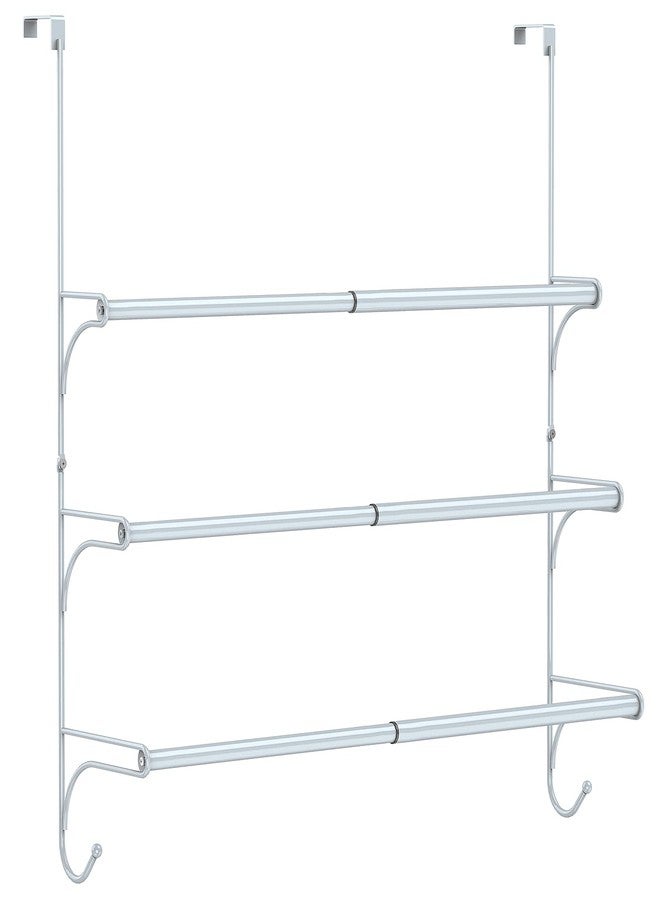 Auledio Adjustable Over The Door Triple Towel Rack with Hooks,Silver - Image 1