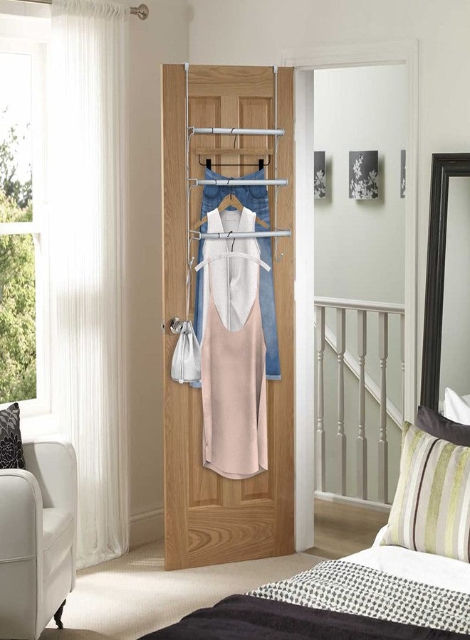 Auledio Adjustable Over The Door Triple Towel Rack with Hooks,Silver - Image 4