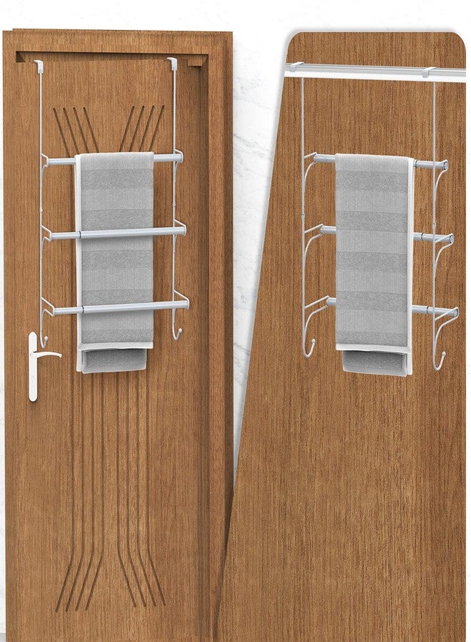 Auledio Adjustable Over The Door Triple Towel Rack with Hooks,Silver - Image 5